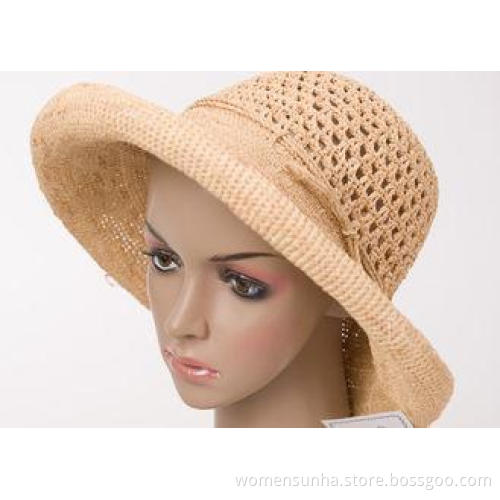 12cm Brim Hollow Out Raffia Sun Hats With Natural Color For